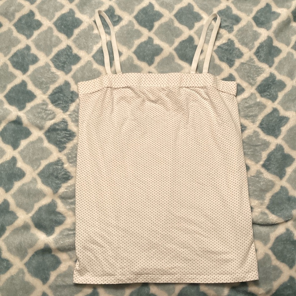 Size S? Unbranded white tube top with gray/taupe polka dots and removable straps